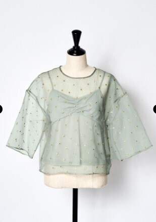 RUMCHE Dot Embroidery Sheer Tops / light gray
