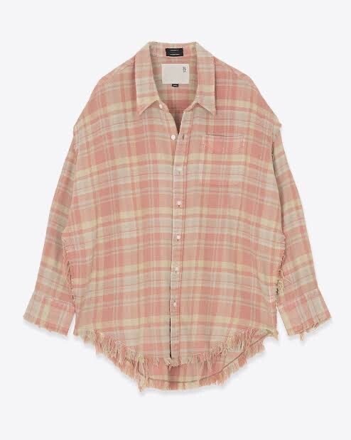 R13 Chemise Shredded – Rose Beige Plaid