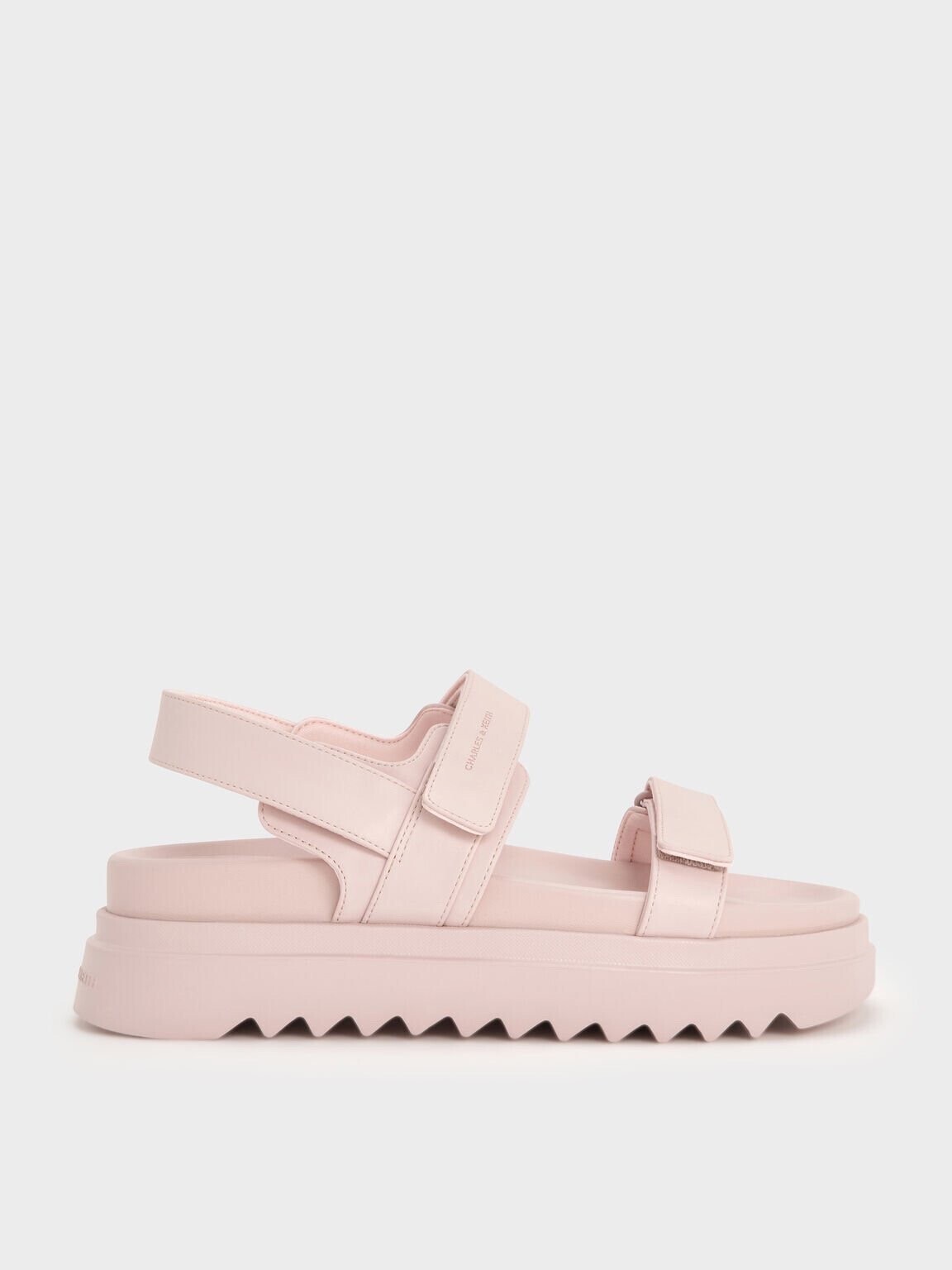 CHARLES & KEITH ダブルストラップ フラットフォームサンダル - ライトピンク