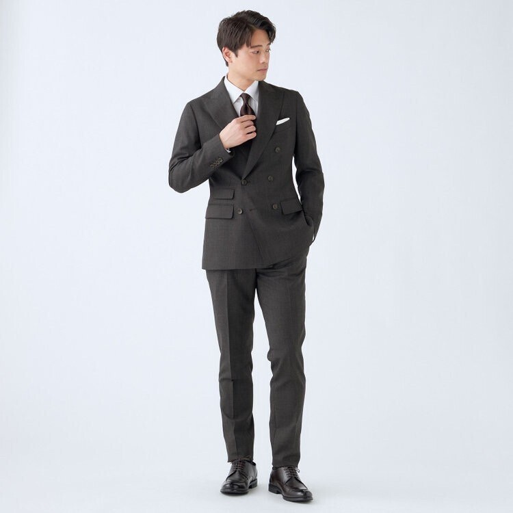 SUIT SELECT 6釦2掛けダブルスーツ 2タック/グレー/ウエストムーブ/NEW ZEALAND WOOL MIX