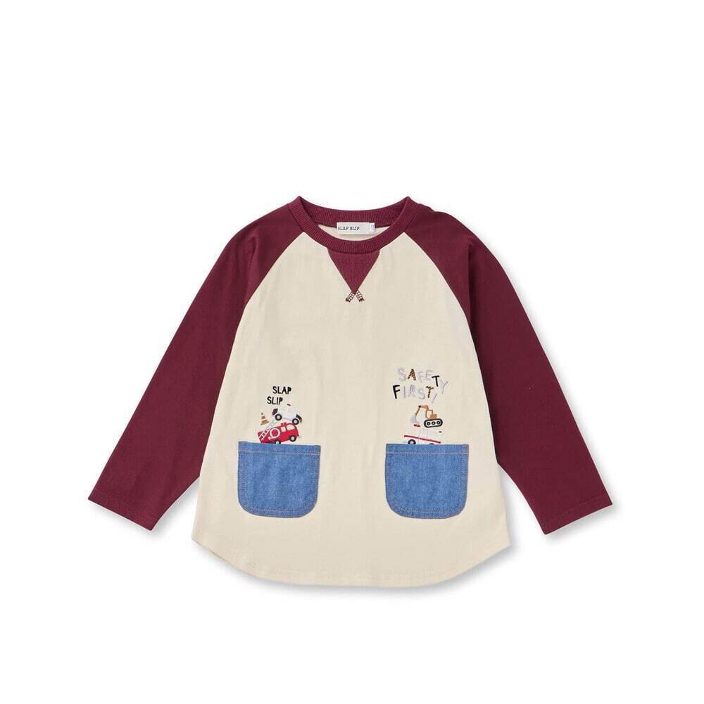 SLAP SLIP はたらくくるま刺しゅうデニムポケットラグランTシャツ
