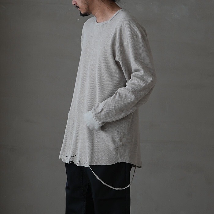 ANCELLM DAMAGE WAFFLE CREW LS T-SHIRT
