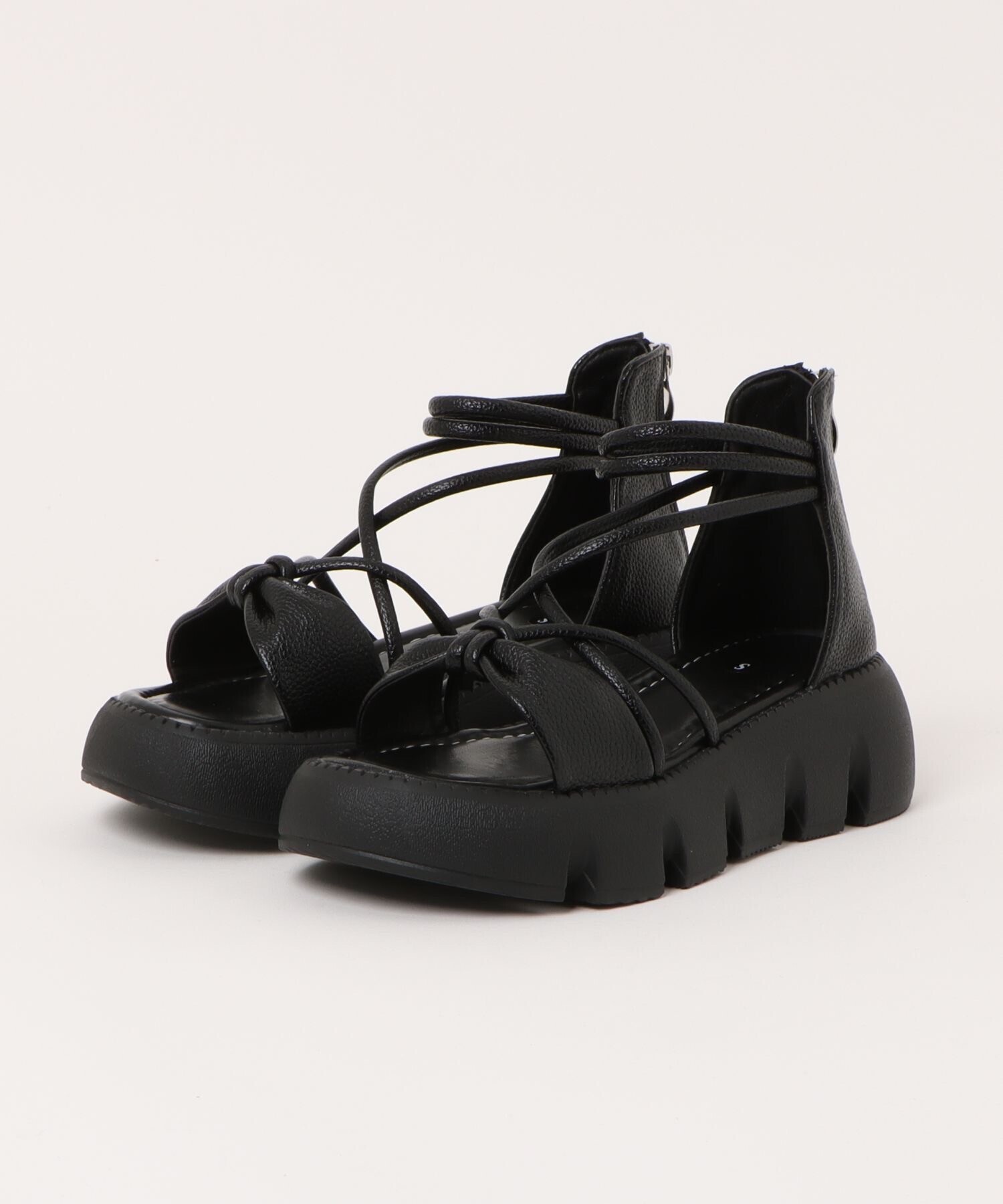 Shoes in Closet 軽量厚底 やわらか コードストラップ バックファスナー リボン サンダル 993