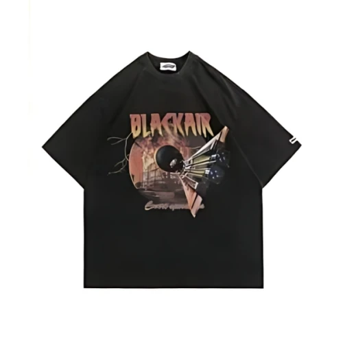 A GEM／9 × .kom Black air／ブラックエアー』オーバーサイズ ヴィンテージ加工 グラフィック 半袖 Tシャツ
