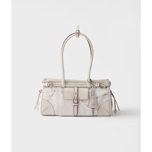 PRADA プラダ ボニー ミディアム プリントリネン レザー ハンドバッグ