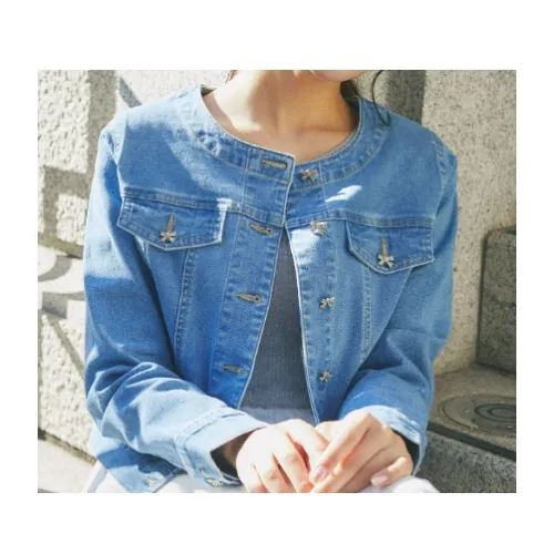 tocco closet ビジューリボン釦ノーカラーデニムジャケット