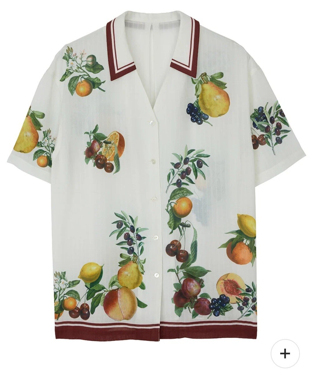 AMERI VINTAGE MEDI FRUIT SCARF PATTERN SHEER SHIRT
