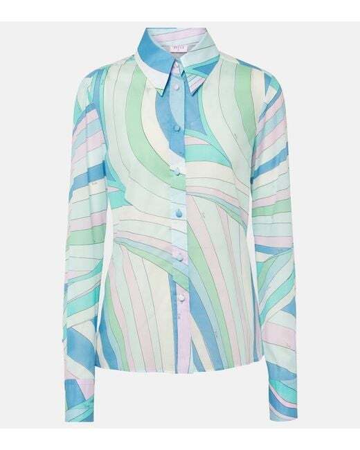 Emilio Pucci Camisa Iride de algodon de mujer de color azul