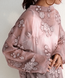antiqua 楊柳シアートップス レディース トップス 長袖 シアー 刺繍・py-00558