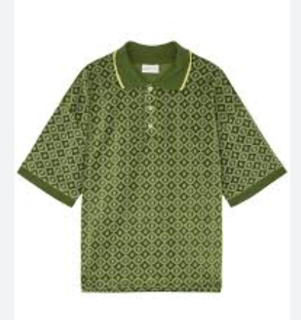 Drole De Monsieur Green Le Polo Monogramme in Velvet-knit