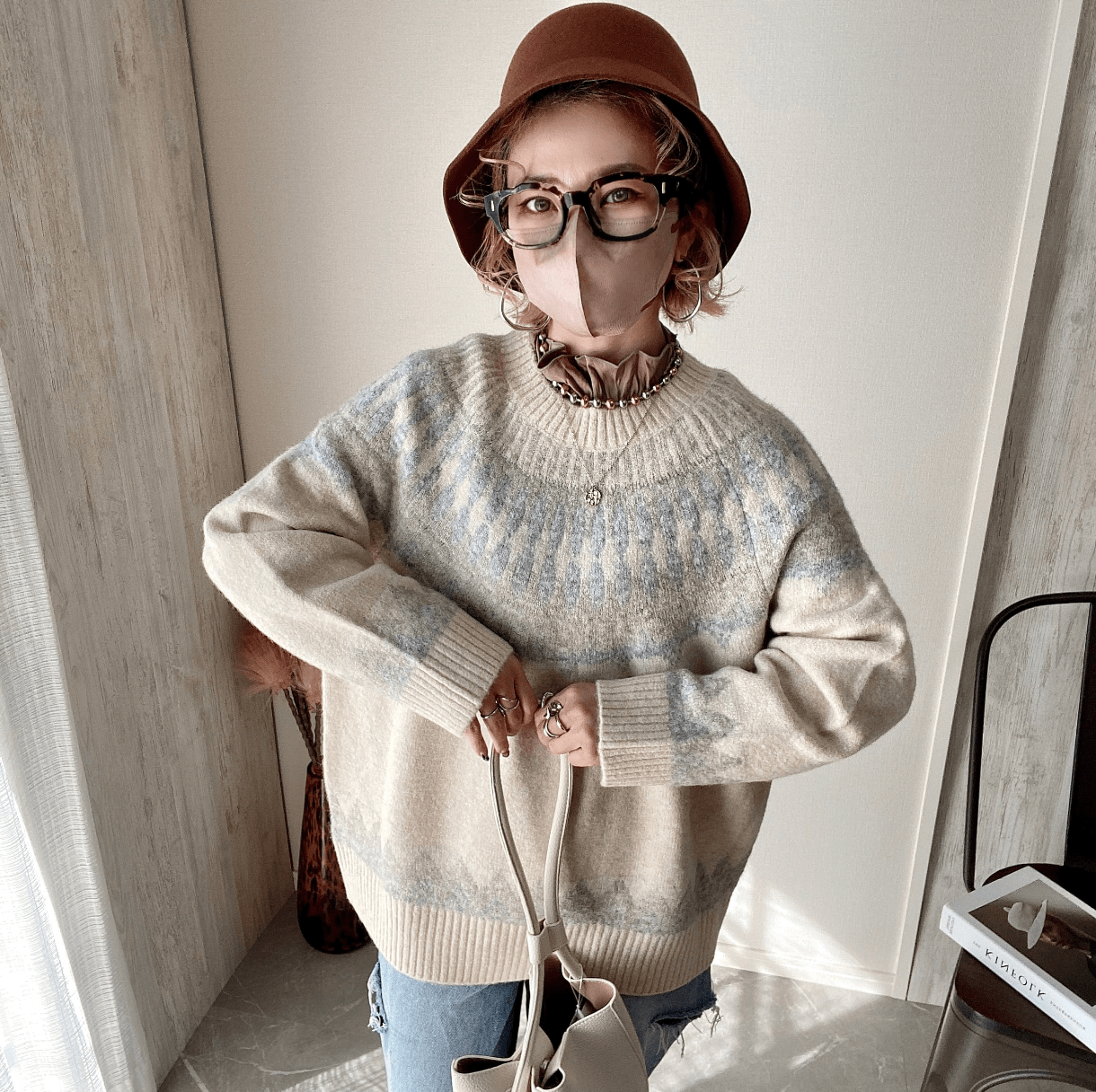 Chich&Sally nordic pattern wool knit PO【Ivory】