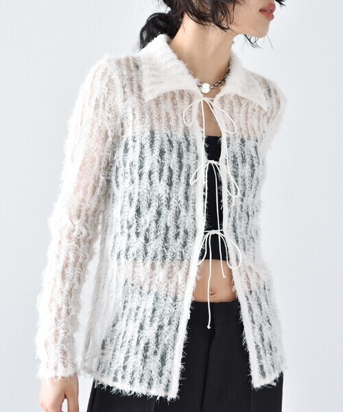 CODE A front ribbon feather blouse