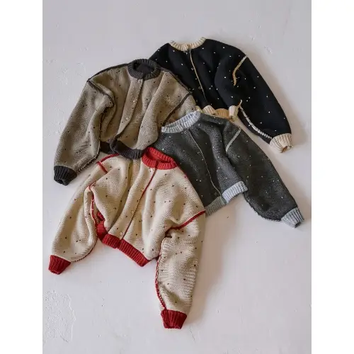 willfully heart dot jacquard reversible cropped knit cardigan