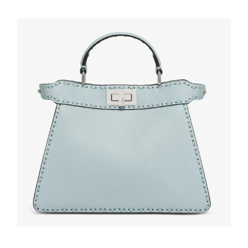 FENDI 306本の手縫いトップステッチ入りライトブルー セレリアバッグ