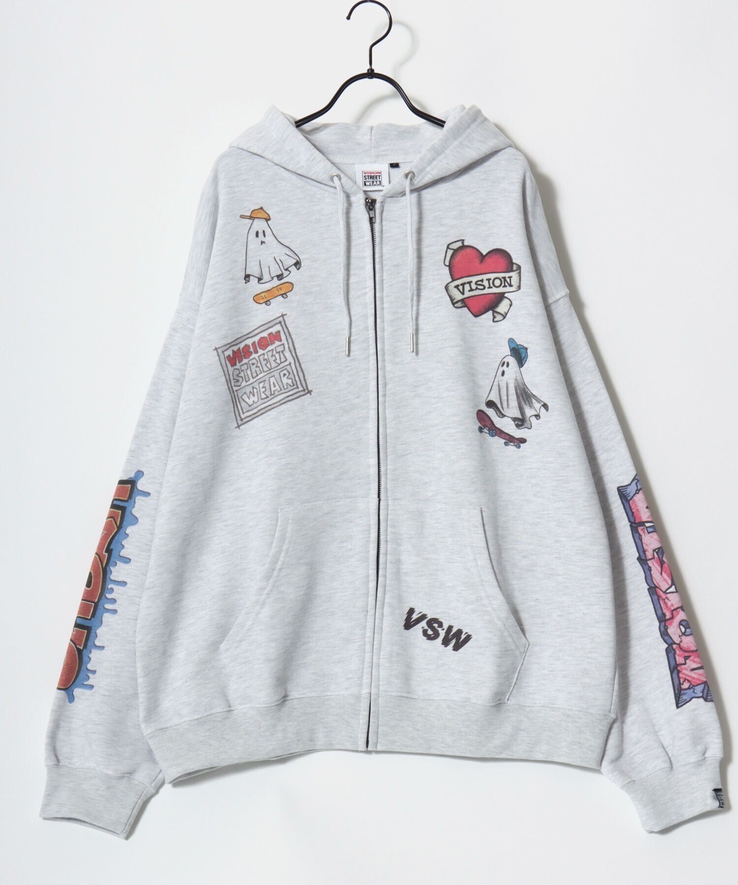 VISION STREET WEAR オーバーサイズ 裏毛 ゴースト総柄プリント スウェット