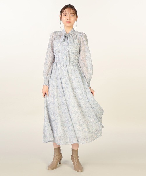 LAISSE PASSE かすれタッチフラワープリントワンピース