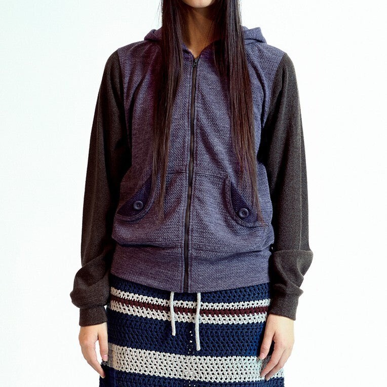 COYSEIO BUTTON POCKET ZIP-UP HOODIE / PURPLE