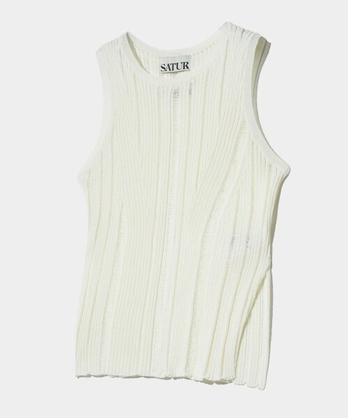 SATUR (W) Parma Destroyed Sleeveless Top Resort White