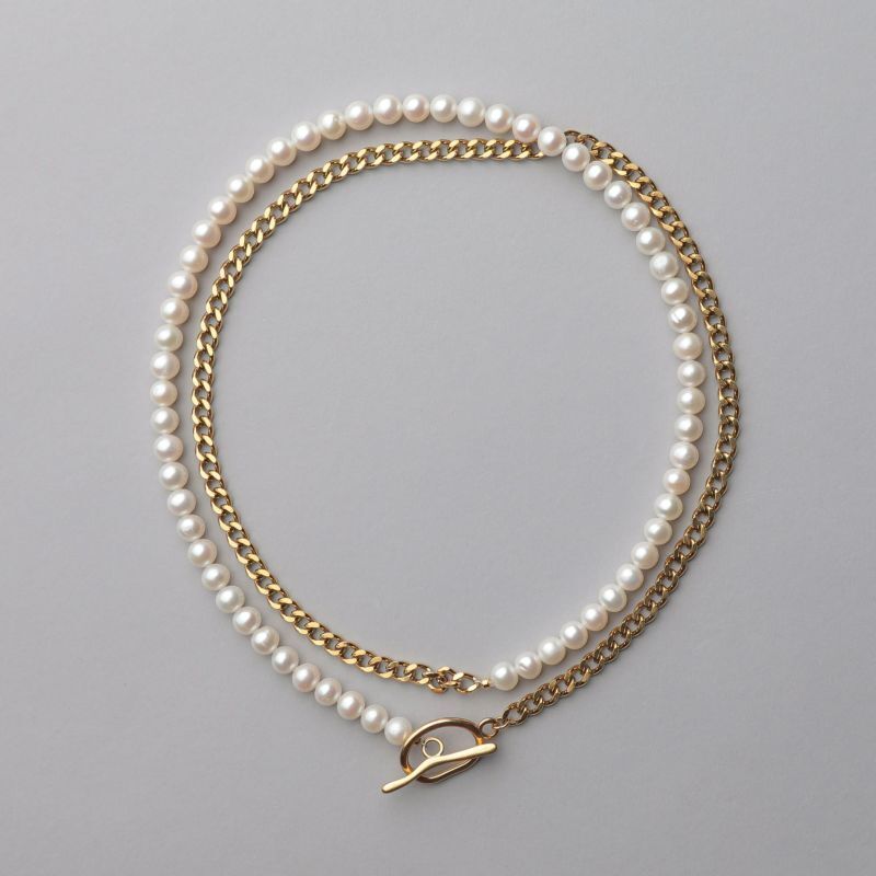 Pearl for Life 淡水真珠 ハーフチェーン ロングネックレス