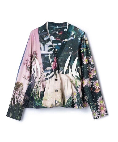 NON TOKYO DIRECT PRINT RIB GATHER CARDIGAN/プリントリブギャザーカーディガン