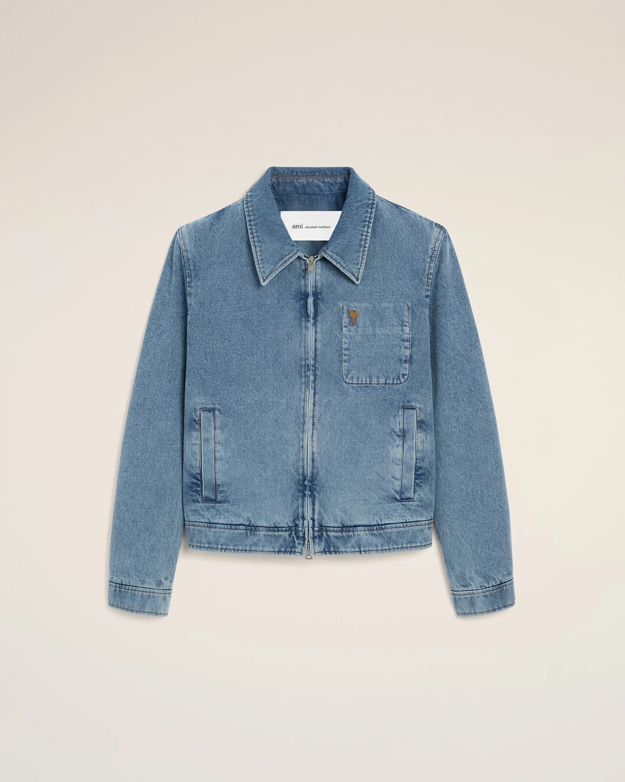AMI PARIS ブルー コットン コントラスト AMI DE COEUR ジップジャケット