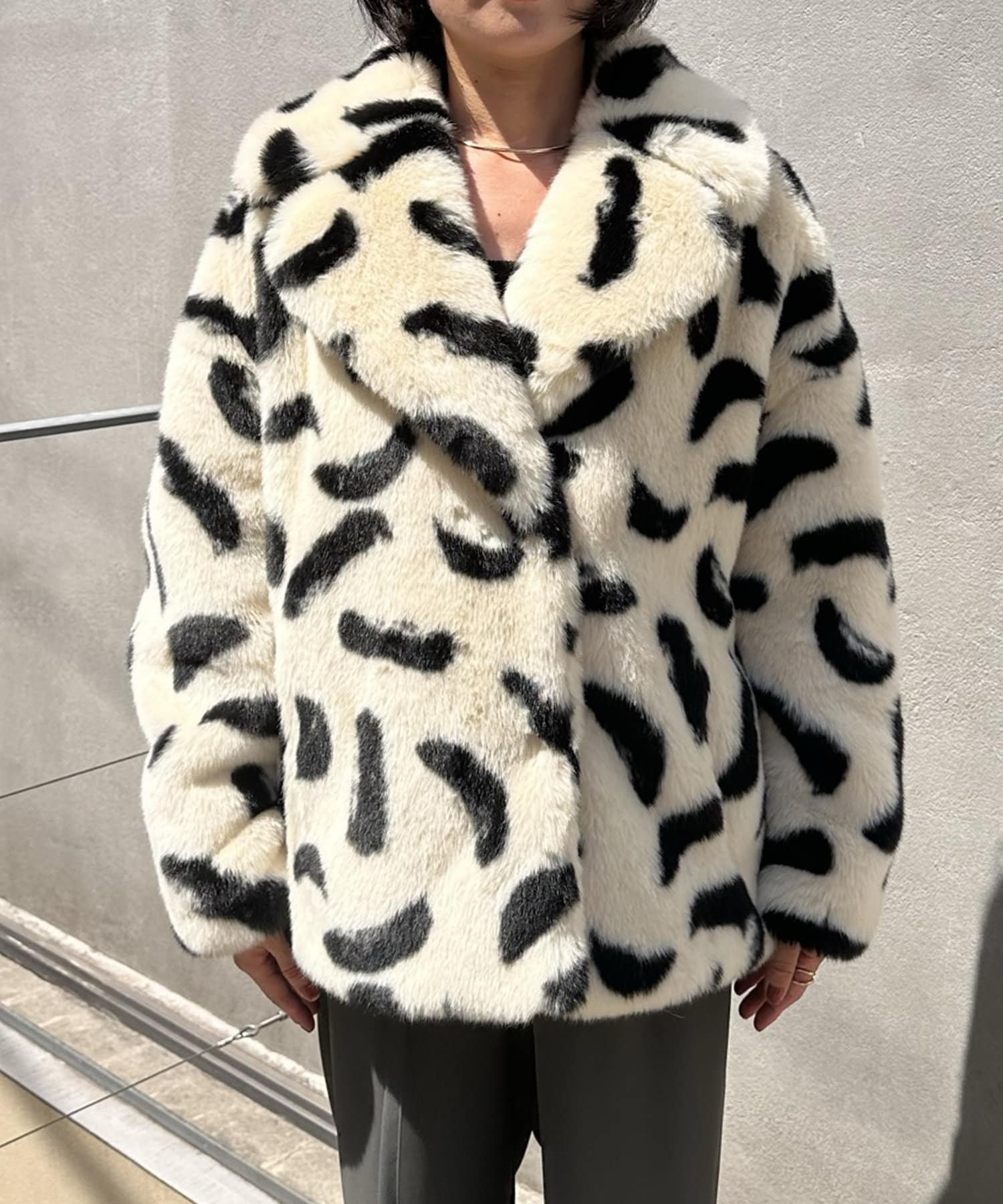 jakke プリントファーコート