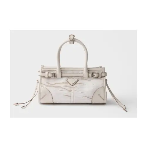 PRADA Bonnie small printed linen and leather handbag