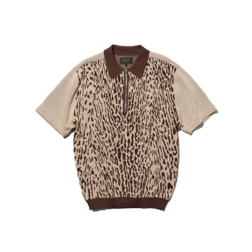 BEAMS PLUS Half Zip Knit Polo Animal Jacquard