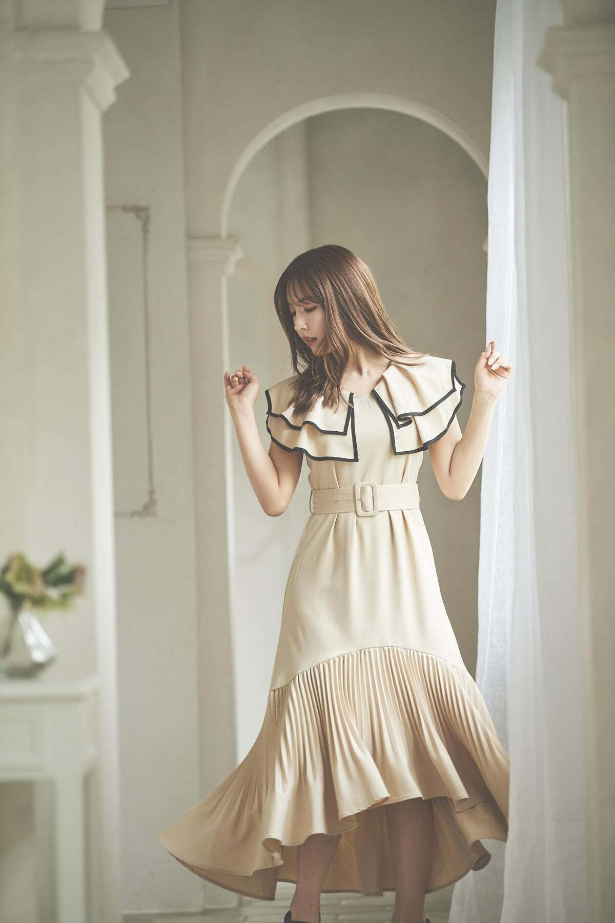 MISTREASS Bicolor Ruffle Pleated Dress