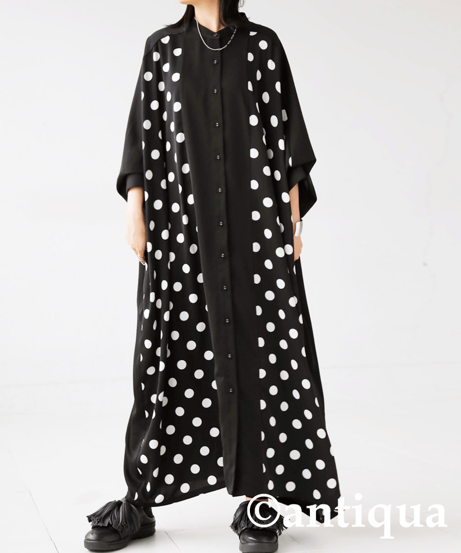 antiqua ドット柄 シャツワンピ ワンピース レディース ロング・pk-00918