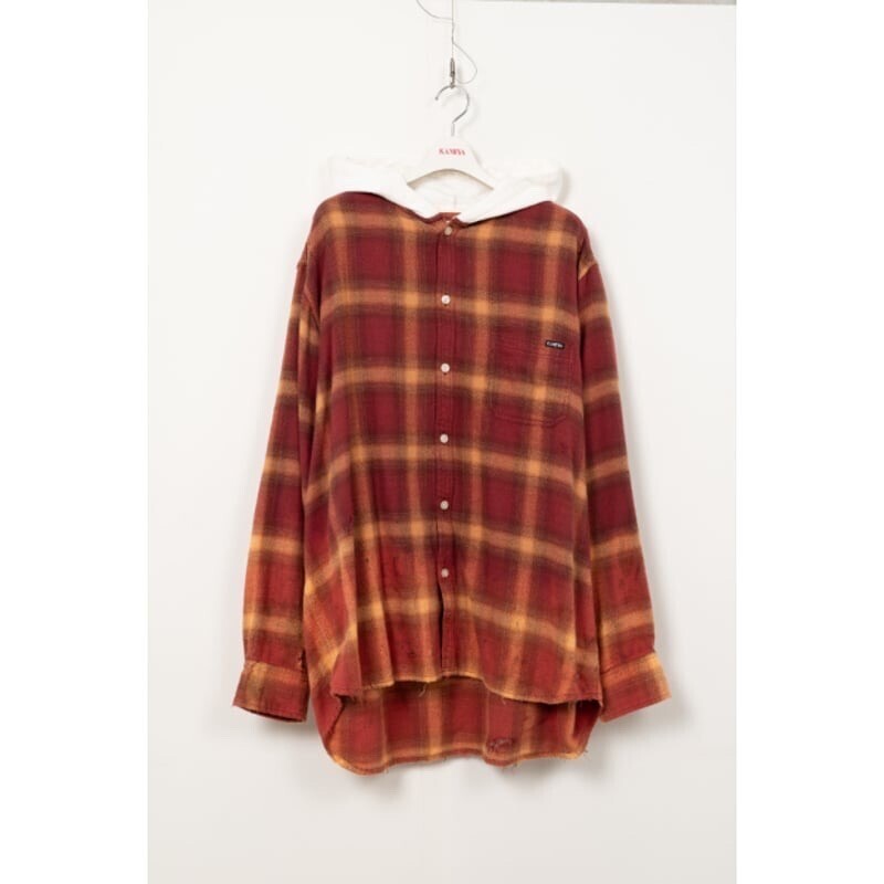 KAMIYA Distressed Hooded Checked Shirt