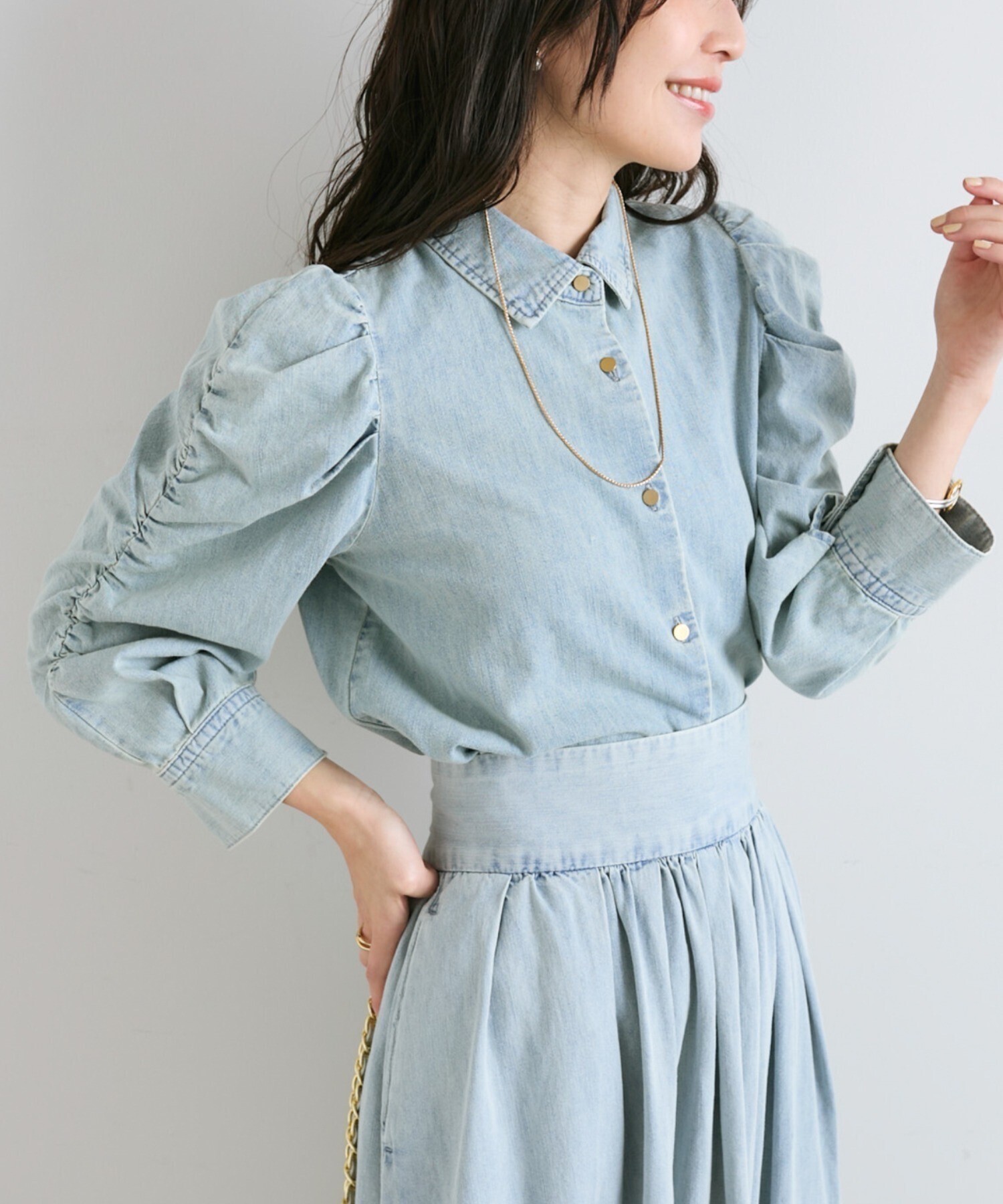La boutique BonBon 【セットアップ可】デニムパワショルシャツ