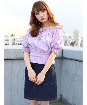 dazzlin シアーチェックオフショルブラウス