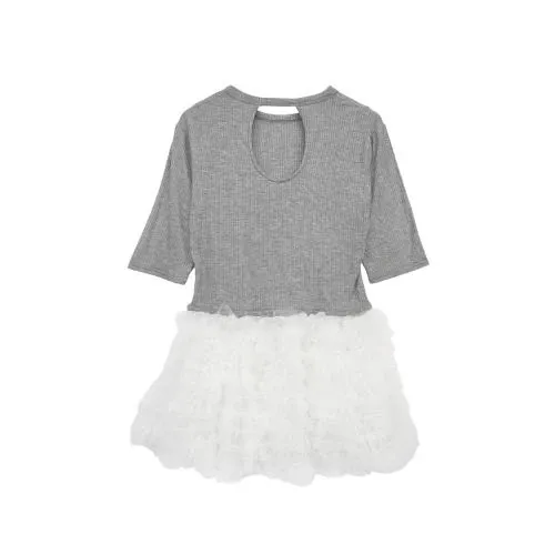 HONEY MI HONEY tulle peplum rib cutsew