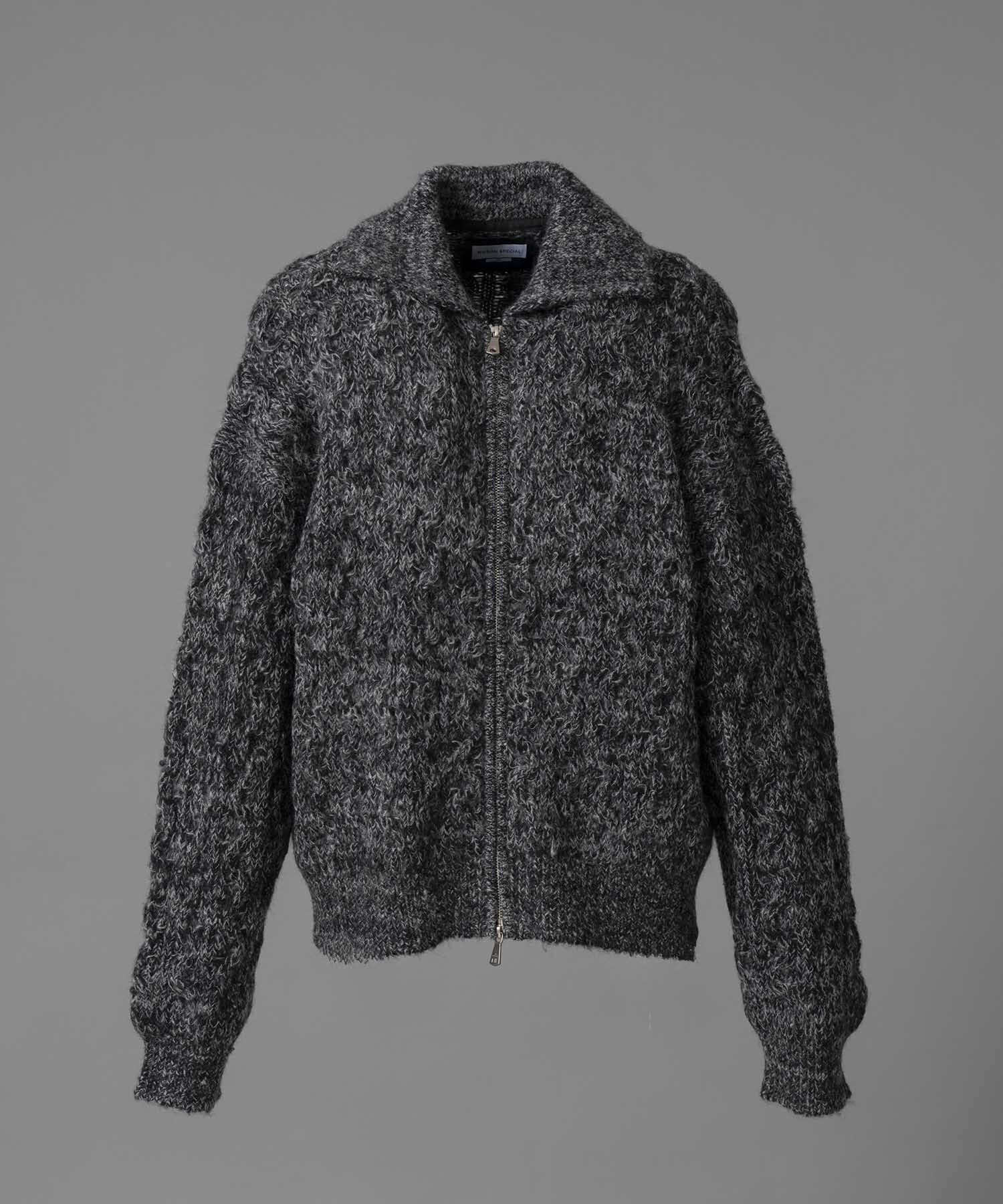 MAISON SPECIAL Prime-Over Mohair Mixed Plating Cable Knit Zip Blouson
