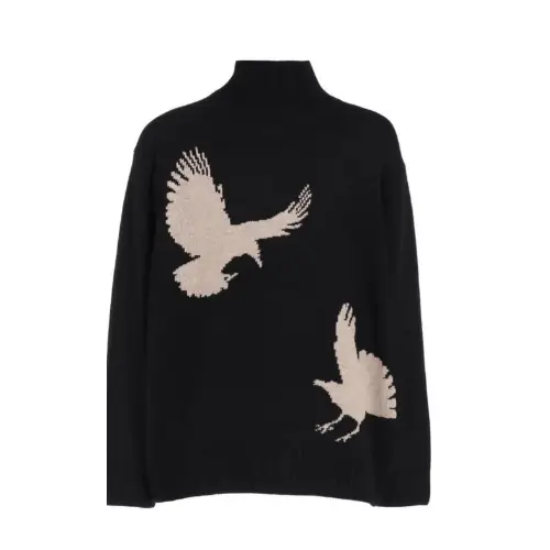 Yohji Yamamoto 7G WOOL-BLEND INTARSIA CROW-PATTERN