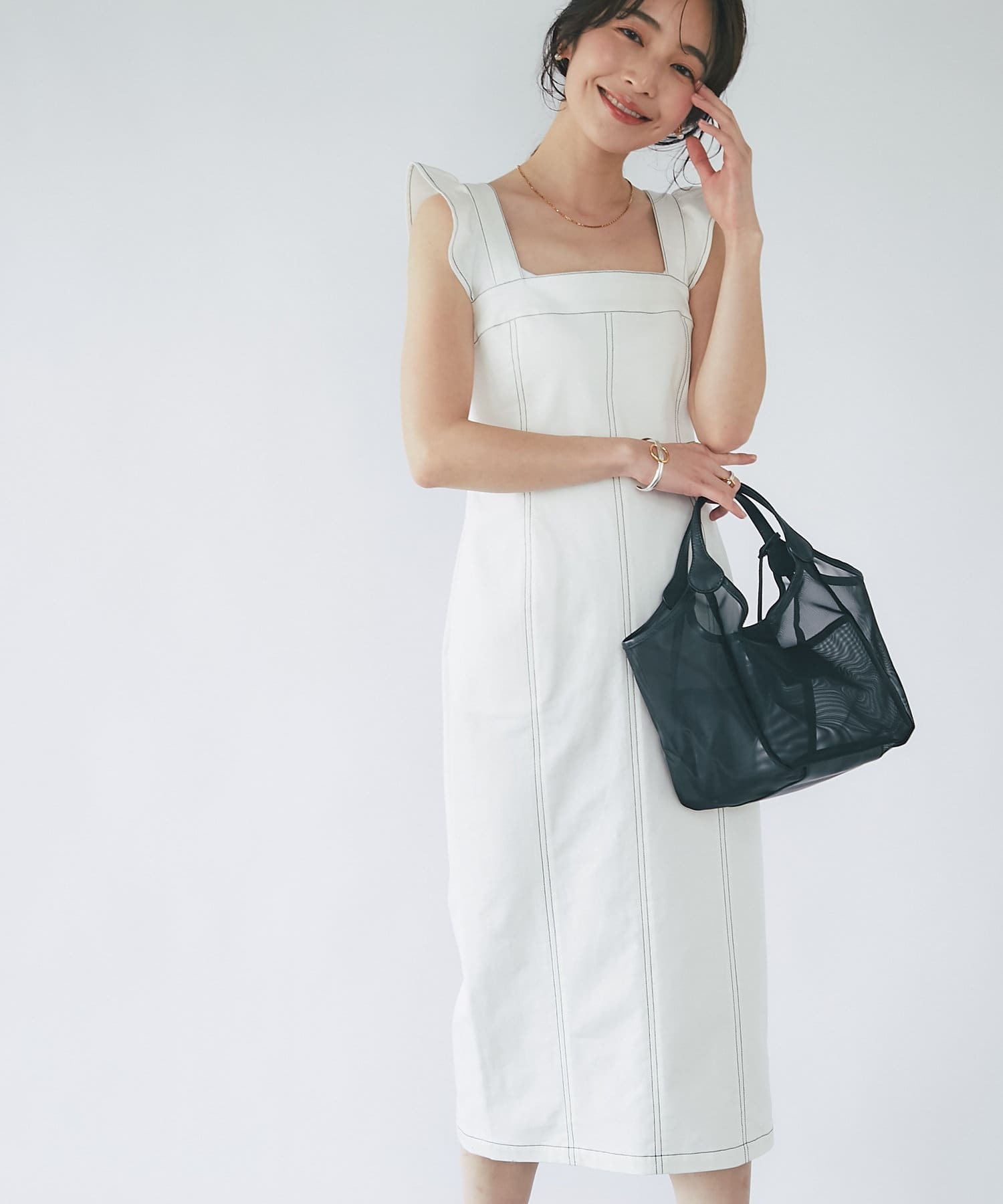 La boutique BonBon バイカラーステッチフリルワンピース