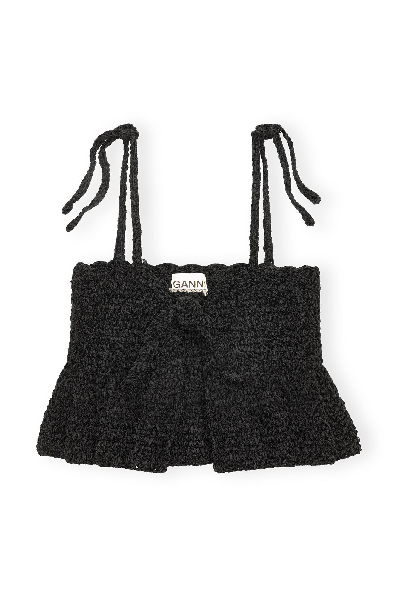 GANNI VELVET CROCHET BANDEAU STRAP TOP