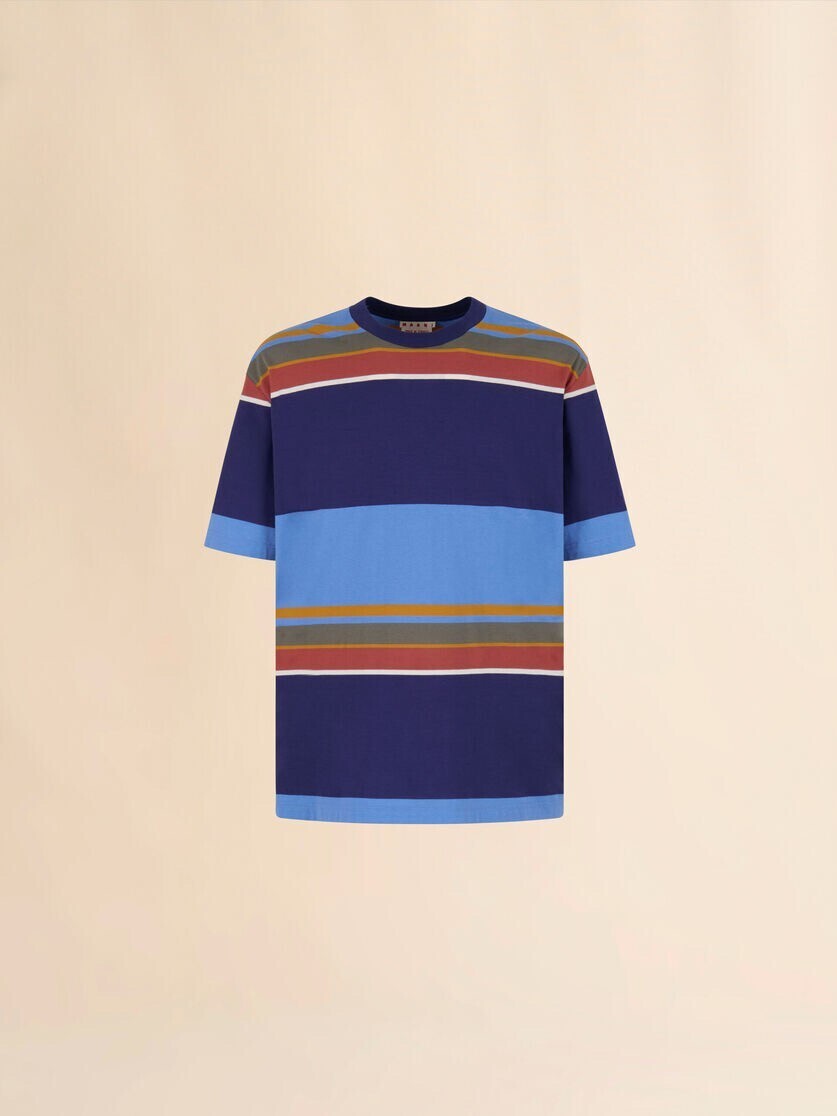 MARNI ブルー オーガニックコットン製Tシャツ カラーブロックストライプ