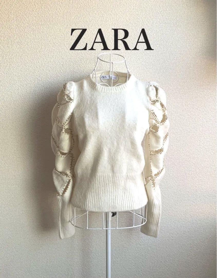 ZARA ダイヤ柄ビーズニットセーター