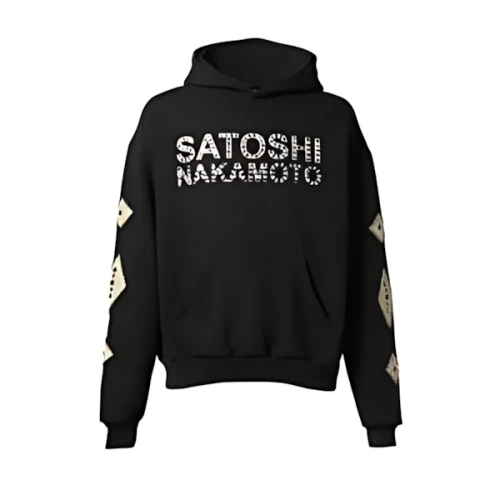 SATOSHI NAKAMOTO LEATHER STUDDED LOGO HOODIE