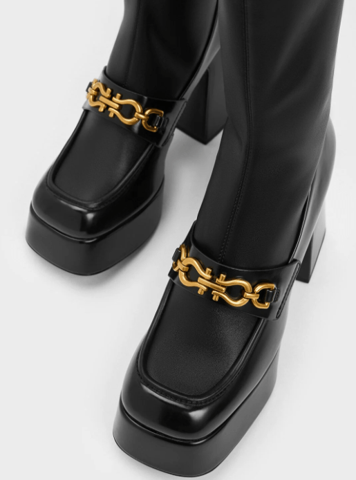 CHARLES & KEITH メタリックアクセント プラットフォームアンクルブーツ