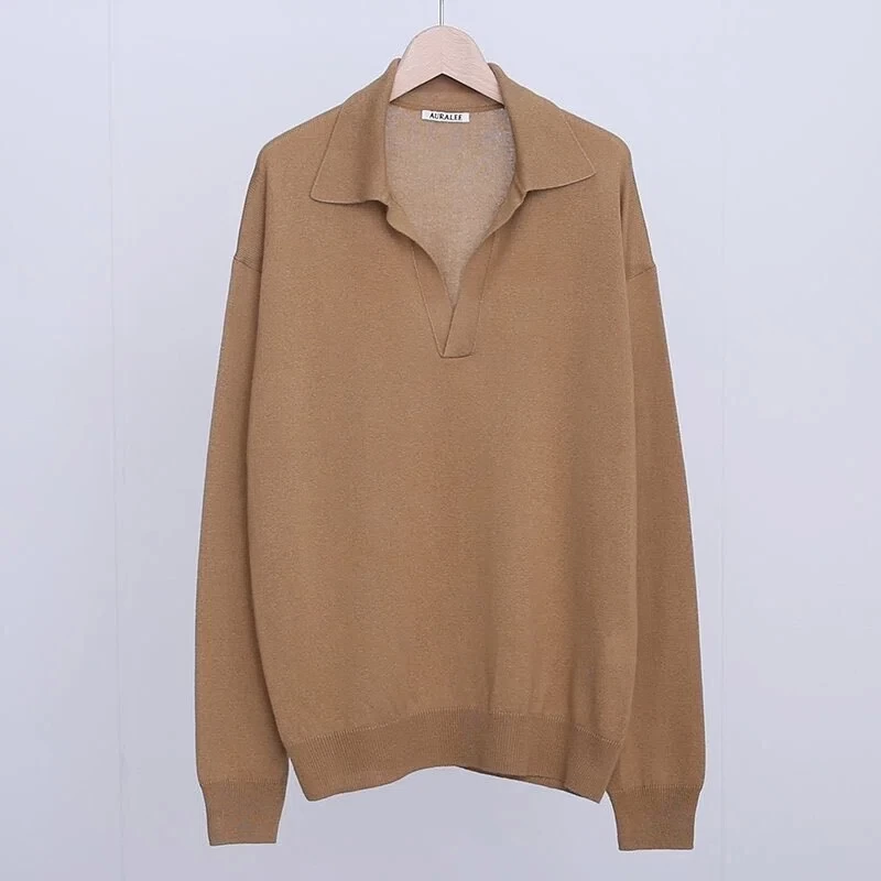 AURALEE SUPER FINE CASHMERE SILK KNIT SKIPPER POLO