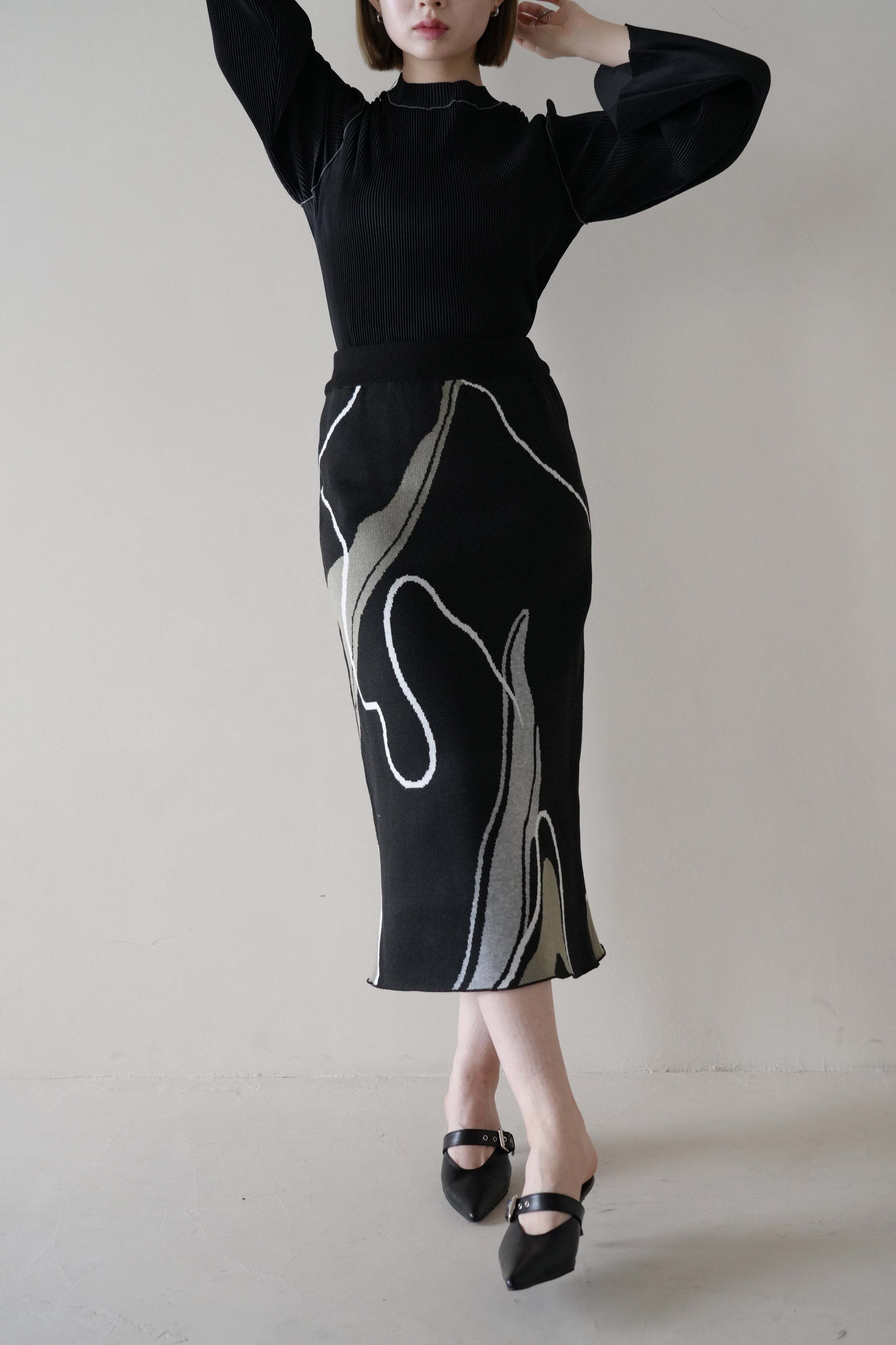 UENUI NUANCE WAVE KNIT SKIRT