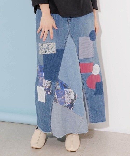 ScoLar 異素材切替パッチワークデニムスカート