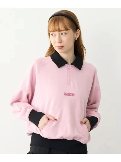 MILKFED. BAR LOGO HALF ZIP TOP
