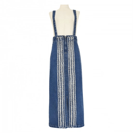 BayBee center fringe denim skirt(indigo)