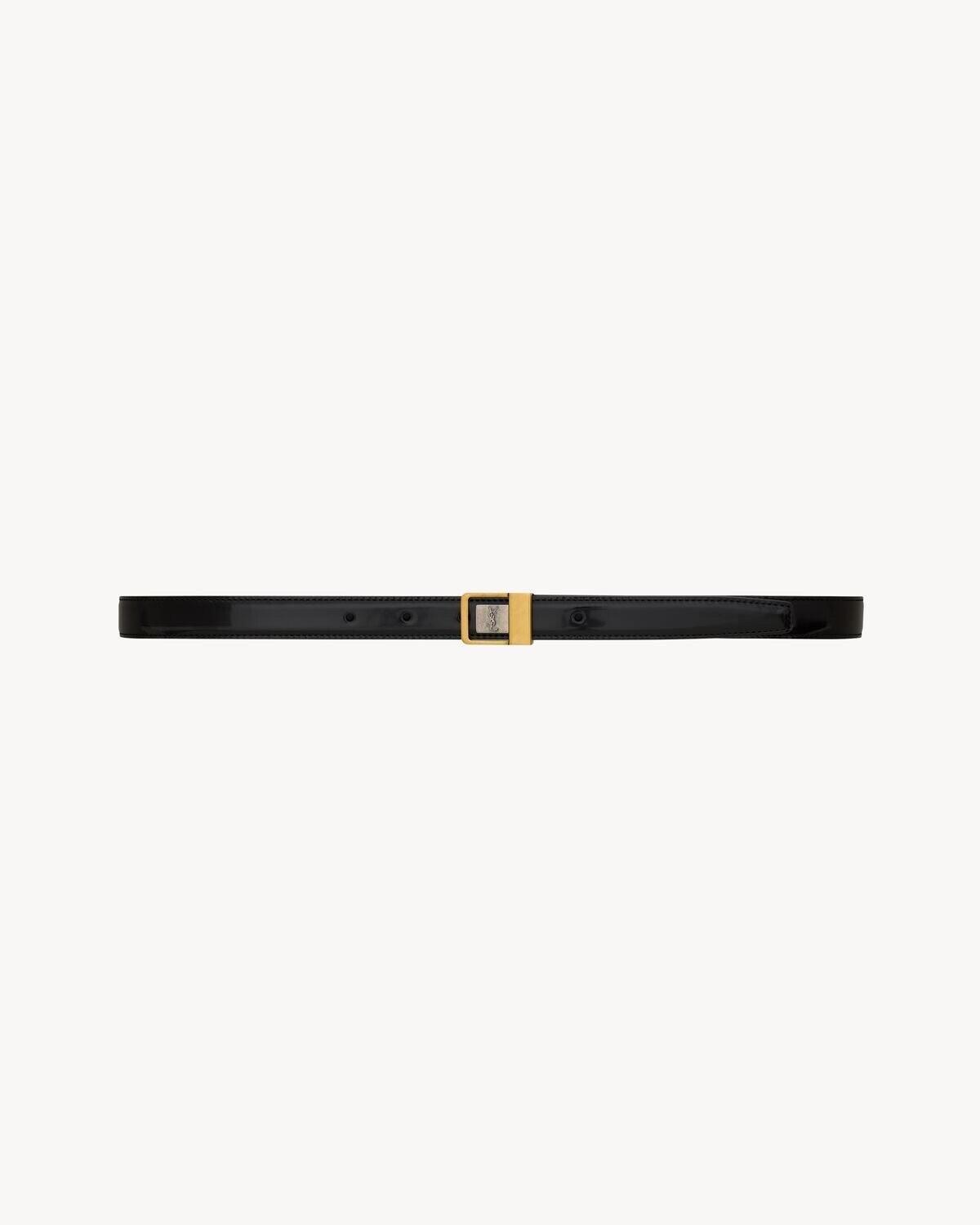 SAINT LAURENT フィーメイルバックル付き細ベルト（シャイニーレザー）