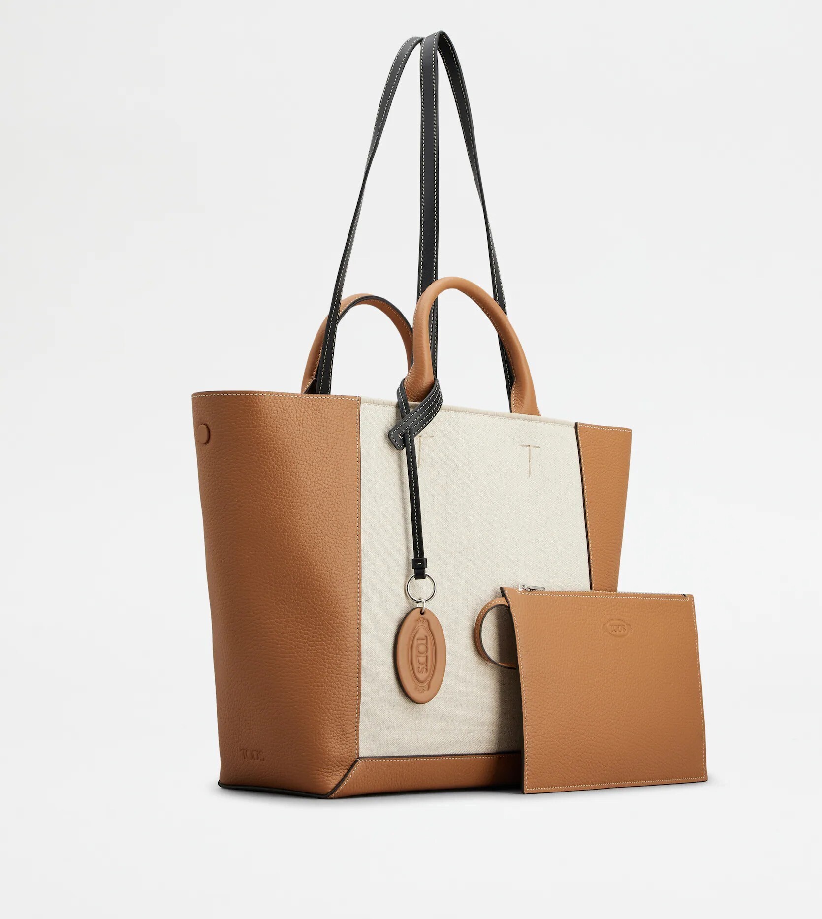 TOD'S トッズ ダブル アップ レザー＆キャンバス ショッピング バッグ ミディアム