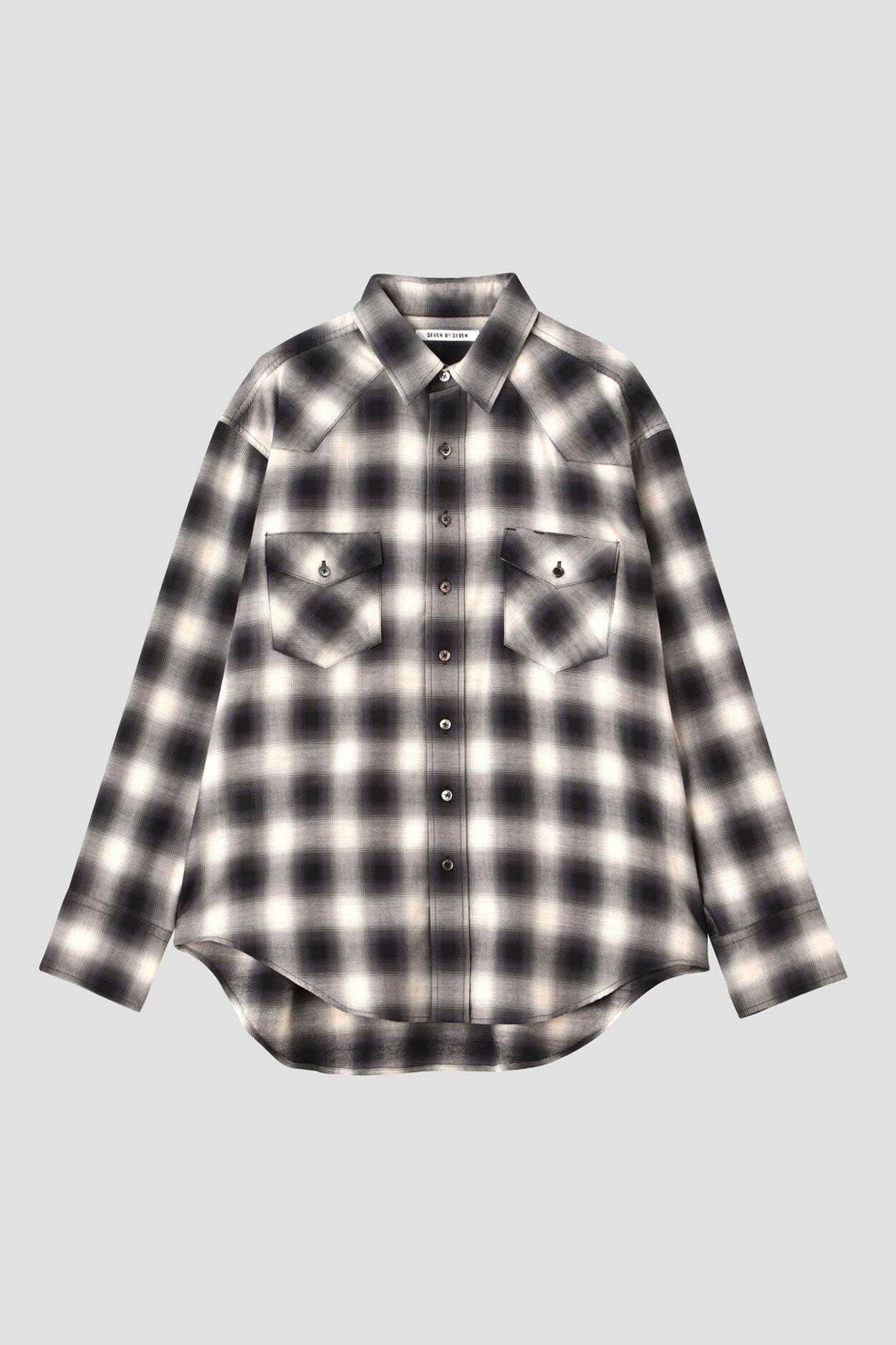 SEVEN BY SEVEN OMBRE CHECK WESTERN SHIRTS ‐Cotton / Yak‐